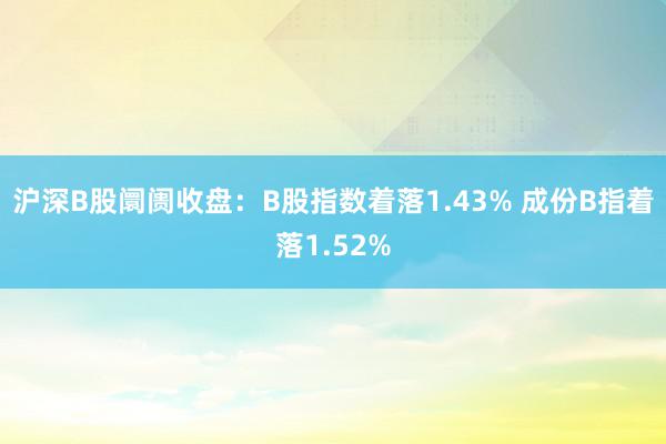 沪深B股阛阓收盘：B股指数着落1.43% 成份B指着落1.52%